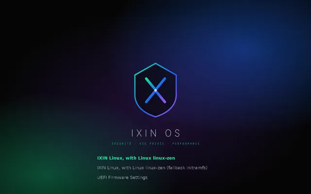 Menu de démarrage IXIN du système installé